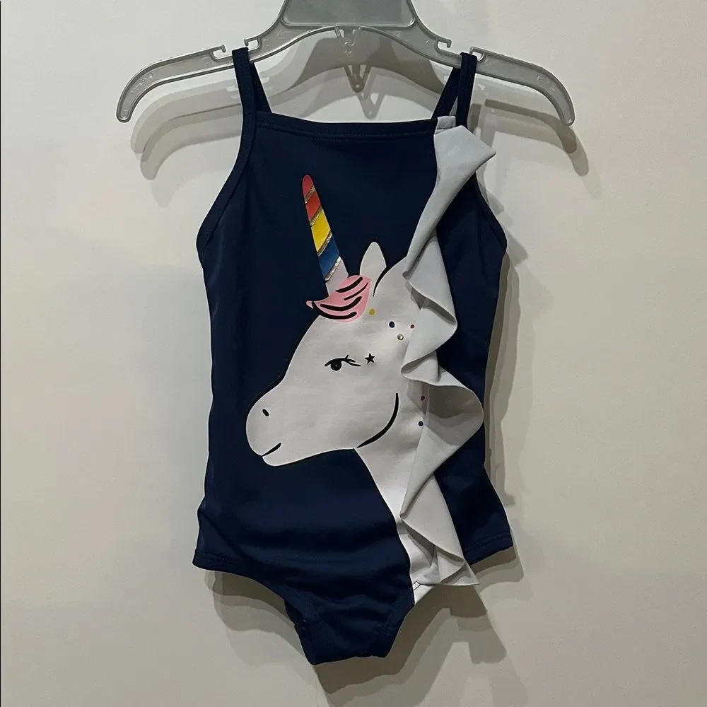 Hanna Andersson Unicorn Ruffle One Piece Sunblock Size 80 18-24 M Navy